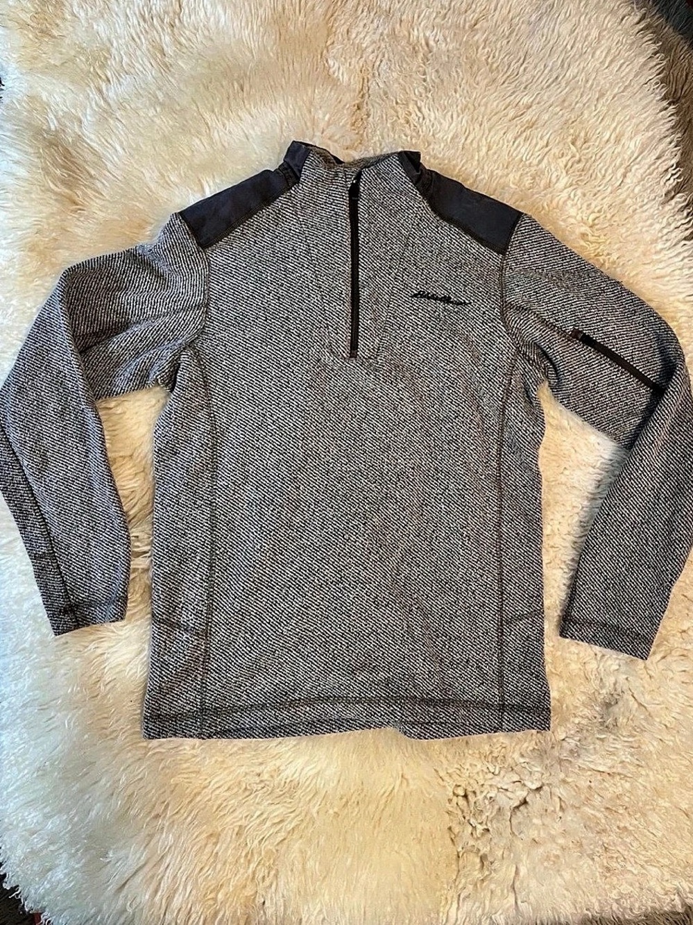 Eddie Bauer Mens Small Gray Heather Fleece 1/4 Zip Pullover Sweater Outdoor